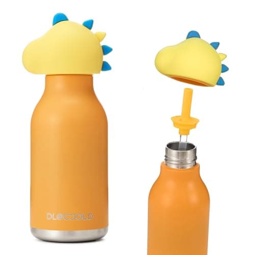 DLOCCOLD Insulated Stainless Steel Water Bottle with Detachable Soft Dinosaur Animal Head Fun Drinking 16 Ounce with Flexible Reusable Straw - Image 1