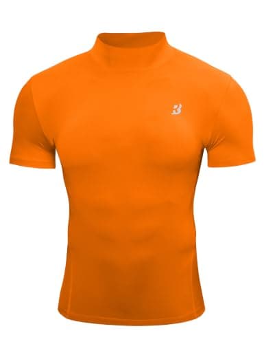 Roadbox Men's Compression Shirt, Mock Turtleneck Athletic Undershirt Short Sleeve, Cool Dry T Shirts for Gym Workout Sports Orange - Image 1