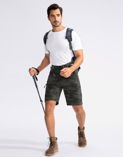 Pudolla Men's Hiking Cargo Shorts 9" Lightweight Outdoor Work Shorts for Men Travel Golf Camping Casual with 5 Zipper Pockets(Green Camo 3X-Large) - Thumbnail 6