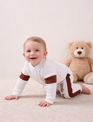 Hihosdor Newborn Boy Outfits Knit Long Sleeve Romper Pants Set Fall Winter Baby Boy Clothes, Brown, 3-6 Months - Thumbnail 3