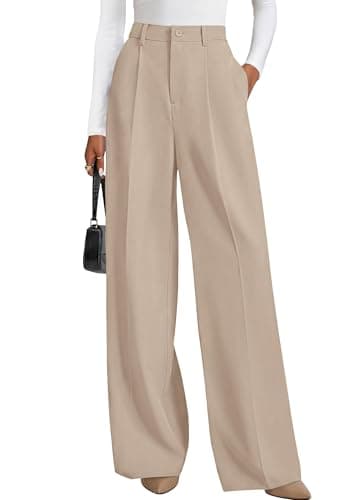 PRETTYGARDEN Wide Leg Pants for Women Trendy 2025 Fall High Waisted Business Casual Outfits Work Pant Trousers (Light Khaki,Large) - Image 1