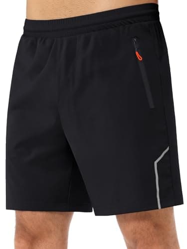 3rd hill Men's 7 inch Running Shorts with Zipper Pockets Quick Dry Athletic Gym Workout Shorts Lightweight Black M