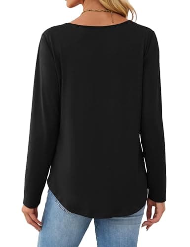 JUSTFASHIONNOW Black Shirts for Women Trendy Long Sleeve Tops Plus Size Dressy Blouses Pleated Maternity V Neck Shirt Tunics Early Fall Fashion (Black, XX-Large) - Thumbnail 6