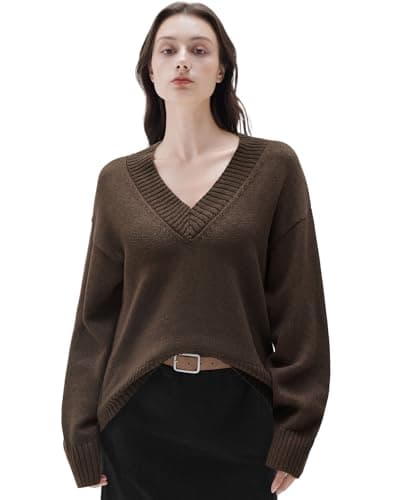 SUUKSESS Women Cashmere Oversized Sweaters V Neck Pullover Tops Fall Winter Long Sleeve Jumpers (Heathered Mocha,M)