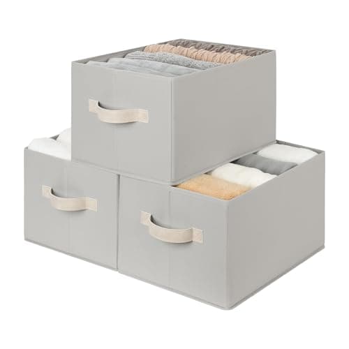 StorageWorks Storage Baskets for Shelves, Fabric Storage Bins, Closet Organization and Storage Baskets, Organizer Bins for Clothes, Light Gray, Large, 3-Pack - Image 1