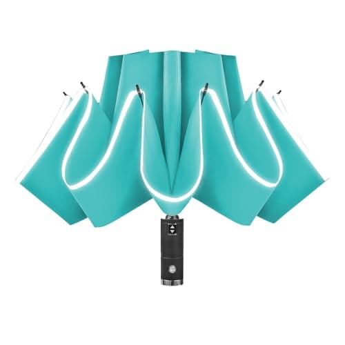 Lejorain Travel Folding Inverted Umbrella - Reverse LED Umbrellas Automatic Open and Close - Reflective Collapsible Reversible Umbrella - Image 1