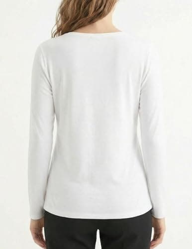 GAMISS Women's T Shirt Casual Underlayer Top V Neck Long Sleeve Basic Layering Tee White M - Thumbnail 5