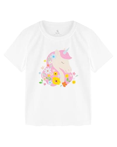 Stelle Girls T Shirts Graphic Tees Short Sleeve Tshirts Crewneck Cute Summer Casual Basic Tops for Kids Teen（Pink Unicorn White,8-9 Years） - Image 1