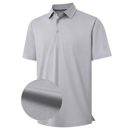 M MAELREG Mens Polo Shirts Short Sleeve Dry Fit Moisture Wicking Jacquard Performance Sport Golf Shirts for Men Grey White - Image 1