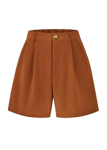 KIRUNDO Shorts for Women Dressy Casual Summer Elastic Waist in the Back Pleated Wide Leg Tailored Work Trouser Shorts (Orange, XX-Large) - Image 1