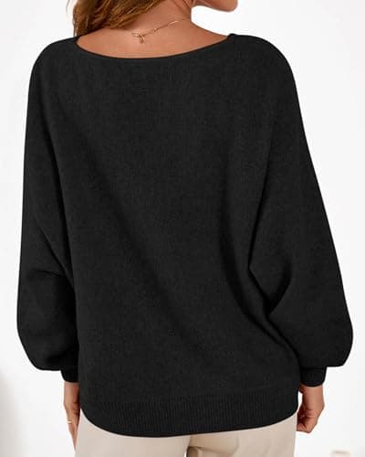 KIRUNDO Sweaters for Women Fall Winter 2026 Oversized Boat Neck Batwing Sleeve Knit Pullover Sweater Tops Fashion Clothing(Black, Small) - Thumbnail 2