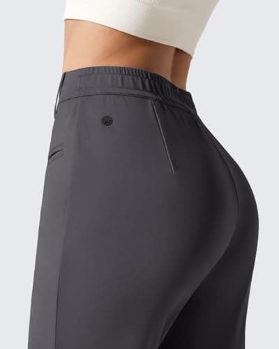 G4Free Straight Leg Yoga Pants for Women Elastic Waist Comfy Stretch Office Casual Trousers Slack with Pockets Daily Wear (S,Dark Gray,Tall) - Thumbnail 4