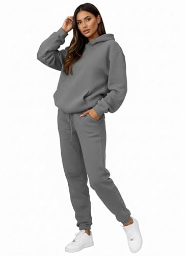 PAODIKUAI Women 2 Piece Outfits Hoodie Sweatsuits Set Sweatpants Long Sleeve Sweatshirt Matching Joggers Tracksuit Sets(dark gray,2XL) - Thumbnail 5
