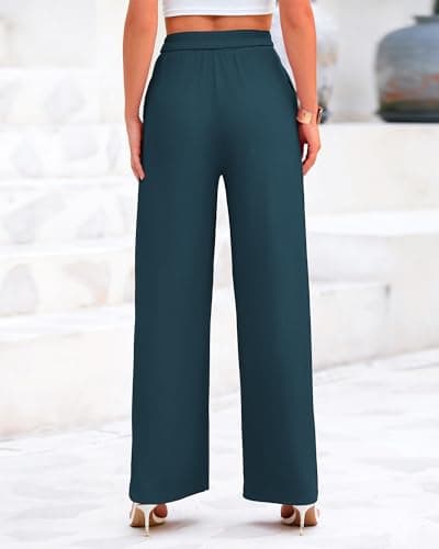 BTFBM Palazzo Pants for Women Spring Summer Clothes 2026 Pockets High Waist Casual Knit Flowy Wide Leg Trousers(Lake Blue, X-Large) - Thumbnail 5
