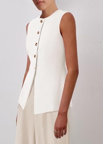 KIRUNDO Vest Tops for Women Trendy Dressy Business Casual Outfits 2026 Summer Sleeveless Fitted Blazer Work Suit Waistcoat(White, X-Large) - Thumbnail 5