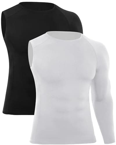 RIKUAOU 2Pack Mens One Arm Sleeve Compression Shirts 1/2 Long Sleeve Athletic Base Layer Undershirt Basketball Workout Top - Image 1