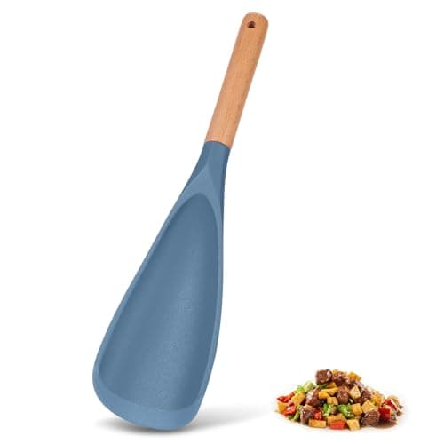 Cooking Spoon Set for Non-Stick Cookware - Wooden Handle & Multifunction Cooking Spoon Spatula, Heat-Resistant Kitchen Utensils for Stirring, Mixing, Serving (1 PACK, BLUE, 11.4) - Image 1