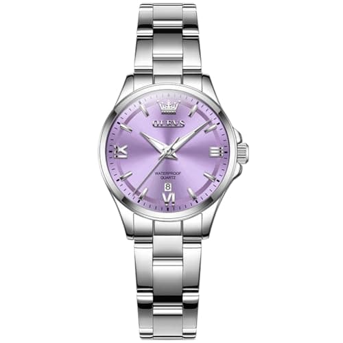 OLEVS Watch Women Luxury Dainty Simple Purple Small Watches for Women Tiny Elegant Vintage Ladies Watch with Date Silver Stainless Steel Waterproof Minimalist Analog Bracelet Women's Wrist Watches - Image 1