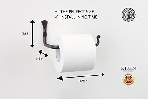 RTZEN Bathroom Toilet Paper Holder - Handcrafted Rustic Wrought Iron Wall Decor Toilet Roll Holder - Black Matte Wall Mount Bar for Modern Farmhouse Bathroom Decor - Thumbnail 6