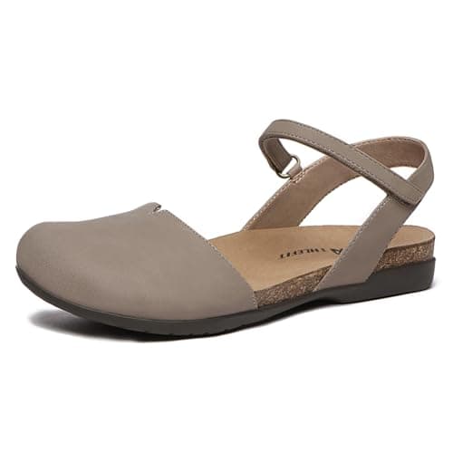 Athlefit Women's Closed Toe Sandals Comfort Cork Footbed Arch Support Flat Sandals Taupe Size 10 - Image 1