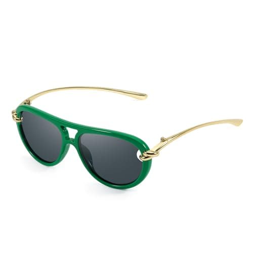DreamCalf Oversized Aviator Sunglasses for Women with Gold Temples Trendy Large Big Designer Ladies Shades