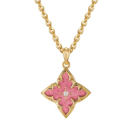 Fettero Gold Necklace for Women Dainty 14K Gold Plated Clover Necklace Colorful Lucky Pendant Charm Necklaces for Women Statement Jewelry - Pink Rhodonite - Image 1