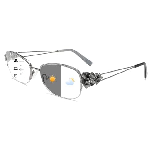 TOVEEN Photochromic Progressive Multifocal Reading Glasses for Women, Stylish Metal Half Frame Blue Light Blocking Sunglasses 1 Pack Gray +2.0 - Image 1