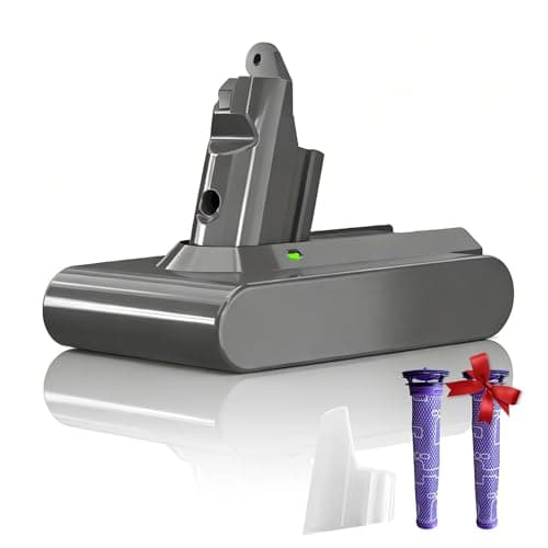 GREATXILI Premium 6500mAh for Dyson V6 Battery Replacement Compatible with Dyson V6 DC58/DC59/DC61/DC62/DC74/ SV03/SV04/SV09 Animal/Absolute/Motorhead/Fluffy Vacuum Cleaners 2 Pre-Filters