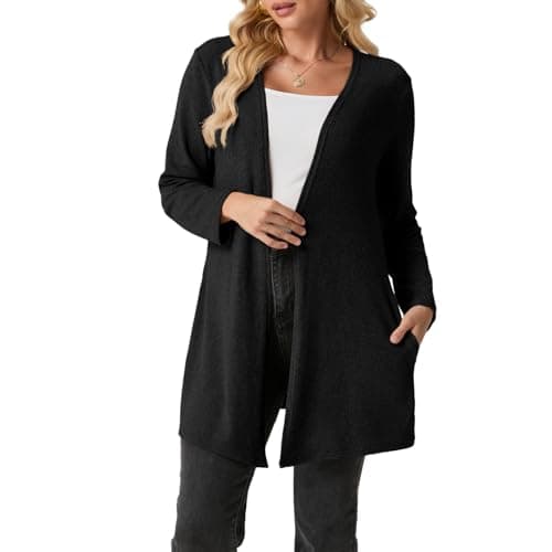 Black Cardigans Sweaters for Women Long Sleeve Lightweight Cozy Open Front Fall Cardigan with Pockets Trendy 2025 - Image 1