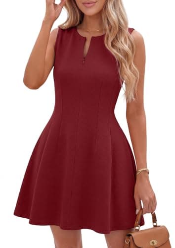 Simplee Womens Summer Sleeveless Mini Dress A Line Bussiness Casual Cocktail Party Short Dresses Wine Red L - Image 1
