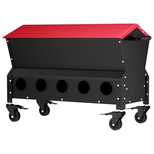 Yhhdjc Heavy Duty Chicken Feeder 120 lbs Large Capacity, Metal Automatic Poultry Feeding Box with Waterproof Lid, Raised Standing Feeder with Wheels for Hens & Roosters, Portable & Easy to Move