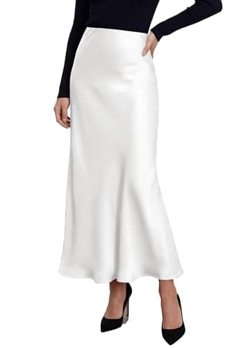 PRETTYGARDEN Women's 2026 Fall Fashion Maxi Long Skirts Trendy Silk Satin High Waisted A Line Mermaid Business Casual Outfits (White,X-Large) - Image 1