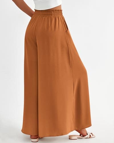 BTFBM Wide Leg Palazzo Pants for Women Casual Flowy High Waist Trousers 2025 Fall Summer Boho Beach Vacation Clothes(Solid Brown, XX-Large) - Thumbnail 5