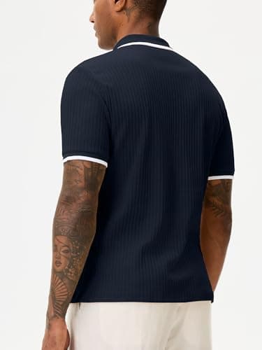 Comdecevis Golf Polo Shirts for Men Business Casual Shirts Mens Knit Polos XXL Navy Blue - Thumbnail 5