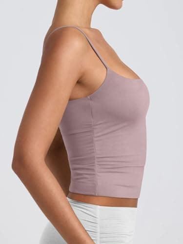 PINKMSTYLE Double Lined Scoop Neck Camisole Tops for Women Adjustable Spaghetti Strap Tank Yoga Tops Gray Pink Small - Thumbnail 5