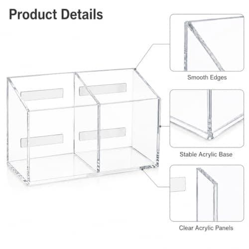 ECHSRT Clear Acrylic Pen Holders Set of 2, Dual-Compartment Desktop Organizers for Pens, Markers, Whiteboard Erasers, Office Supplies and Small Items - Thumbnail 4