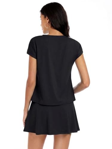 YOINS Summer 2 Piece Outfits for Women Short Skirt Sets Casual Workout Short Sleeve Tshirt and Skorts Matching Sets Black XXL - Thumbnail 5
