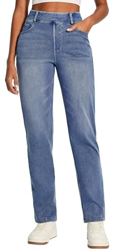 IUGA Straight Leg Jeans for Women Stretchy Pull On Sweatpant Jeans Women High Waisted Bootcut Jean Trendy Denim Pants - Image 1