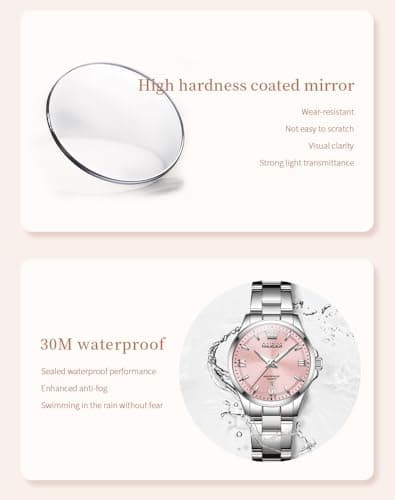 OLEVS Watches for Women, Luxury Analog Quartz Women's Watch with Pink Dial, Silver Stainless Steel Bracelet, Waterproof Ladies Wrist Watch with Date Window - Thumbnail 4