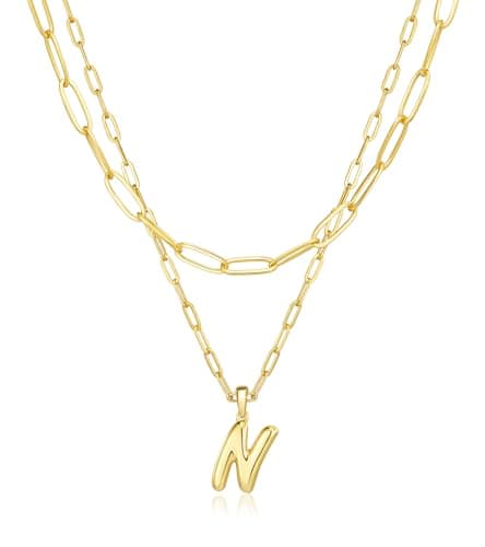 adoyi Gold Heart Initial Necklaces for Women Hers Dainty 14K Gold Plated Heart Layered Letter N Pendant Necklace Stack Jewelry Birthday Valentines Gifts for Women Mom and Wife - Image 1
