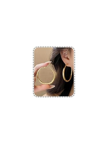 Matte Large Gold Hoop Earrings for Women Sliver Hoop Earrings Lightweight 925 Sterling Silver Hoops Chunky Trendy Earrings Dainty Simple Wedding Prom Bridal Party Jewelry Gifts (5CM Gold Style 3) - Image 1