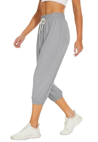 BATHRINS Women's Capri Sweatpants Summer Casual Jogger Drawstring Waist Pants with Back Pockets - Thumbnail 3