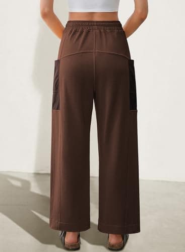 EVALESS Pants for Women Casual High Waisted Baggy Cargo Pants 2026 Summer Ankle Length Wide Leg Sweatpants with Pockets Drawstring Elastic Band Teacher Outfits Coffee X-Large - Thumbnail 6