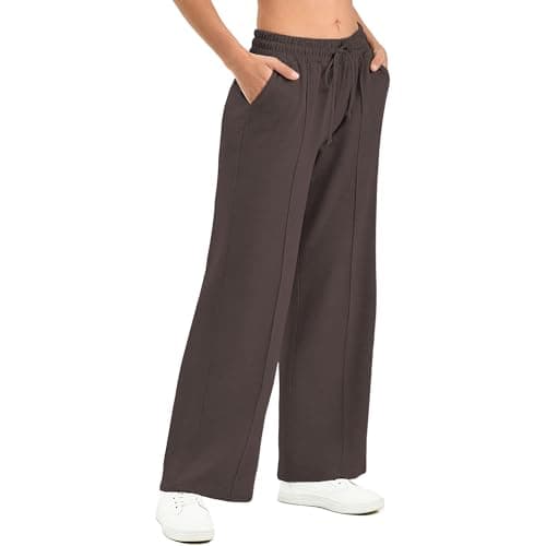 SINOPHANT Women's Wide Leg Sweatpants – High Waisted Baggy Lounge Pants with Pockets Soft Stretchy Fabric Brown XL - Image 1