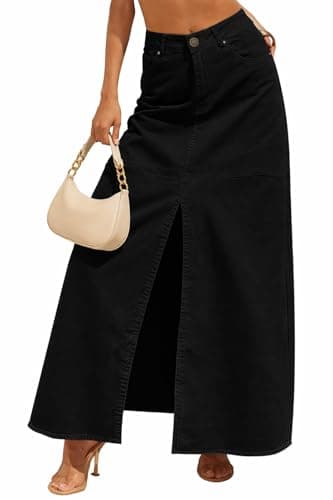 YUNDAI Women’s High Waist Denim Maxi Skirt with Pocket Front Slit Long Jean Skirt Casual Outfit - Image 1