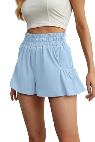 FREEOAK Workout Shorts for Women High Waisted Athletic Running Shorts Gym Quick Dry Tennis Skirts Flowy Shorts with Pockets Sky Blue - Image 1