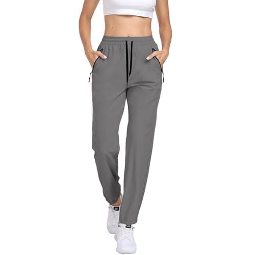 Hiking Pants Women Water Resistant Quick Dry UPF 50+ Cargo Joggers Zipper Pockets Elastic Waist Drawstring Lightweight Work Casual Travel Dark Gray XXL - Thumbnail 2