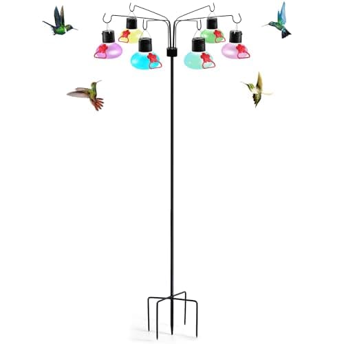 Pozfun Solar Hummingbird Feeders for Outdoors Decorative Hummingbird Feeders Stand 6 Feeding Stations Never Leak Garden Decor Backyard,Gifts for Women Mom - Image 1