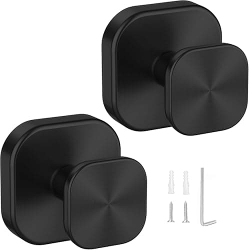 IMUMU Towel Hooks for Bathroom,Wall Mounted Towel Holder,Heavy Duty Stainless Steel Robe Hooks for Bathroom/Kitchen/Office,Ideal for Rough Surfaces(2-Pack,Black) - Image 1