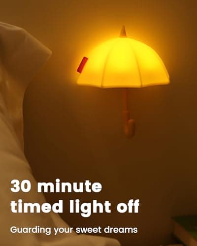 joyful xinghai Kids Night Light Umbrella, Silicone Tap Control Magnetic Bedside Lamp with Time Auto-Off, Cute Portable LED Nursery Light for Baby, Toddler, Bedroom and Keychain Holder - Thumbnail 6